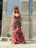 VESTIDO TERRACOTA PLUMAS