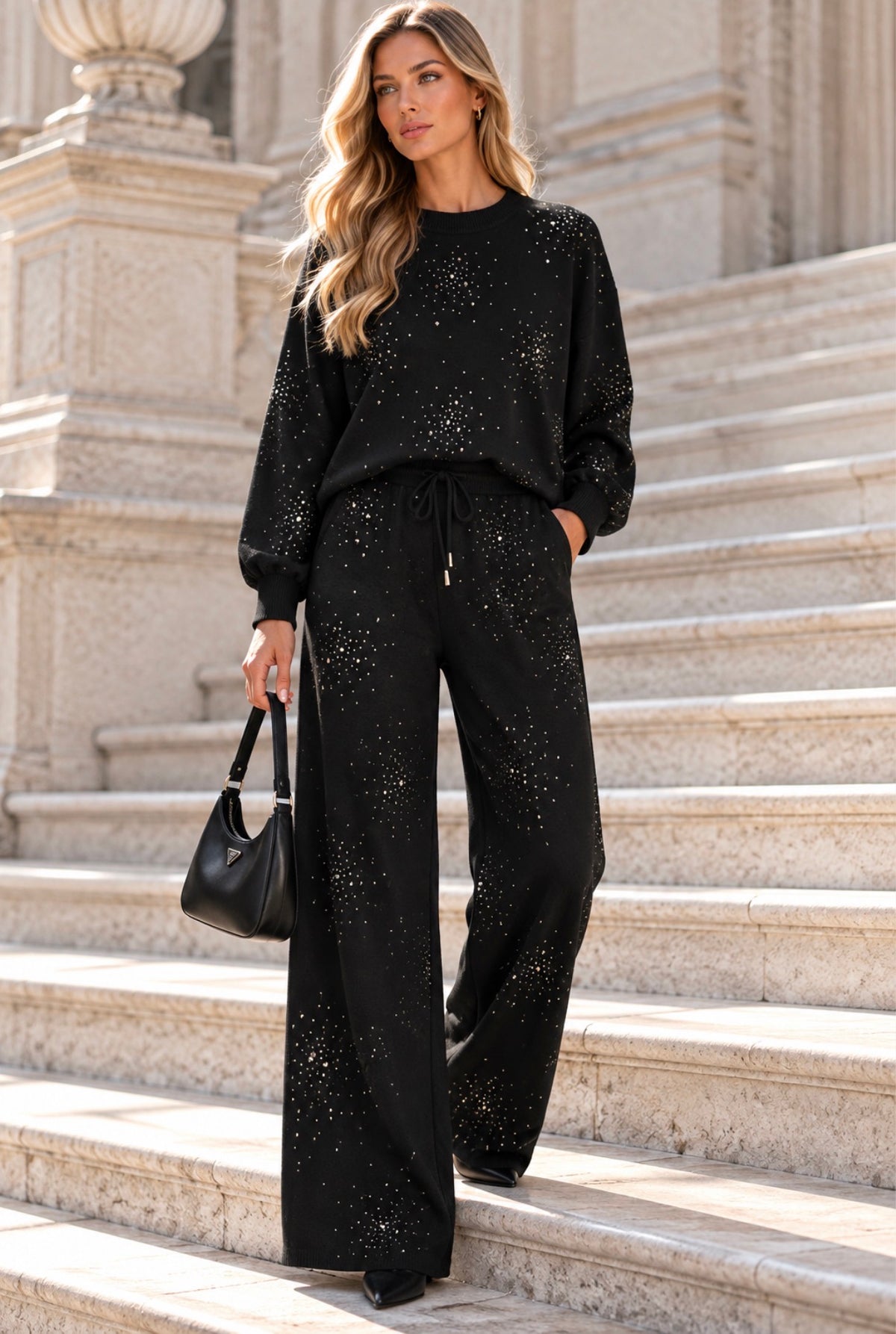 CONJUNTO PRETO COM APLICAÇÕES BRILHANTES