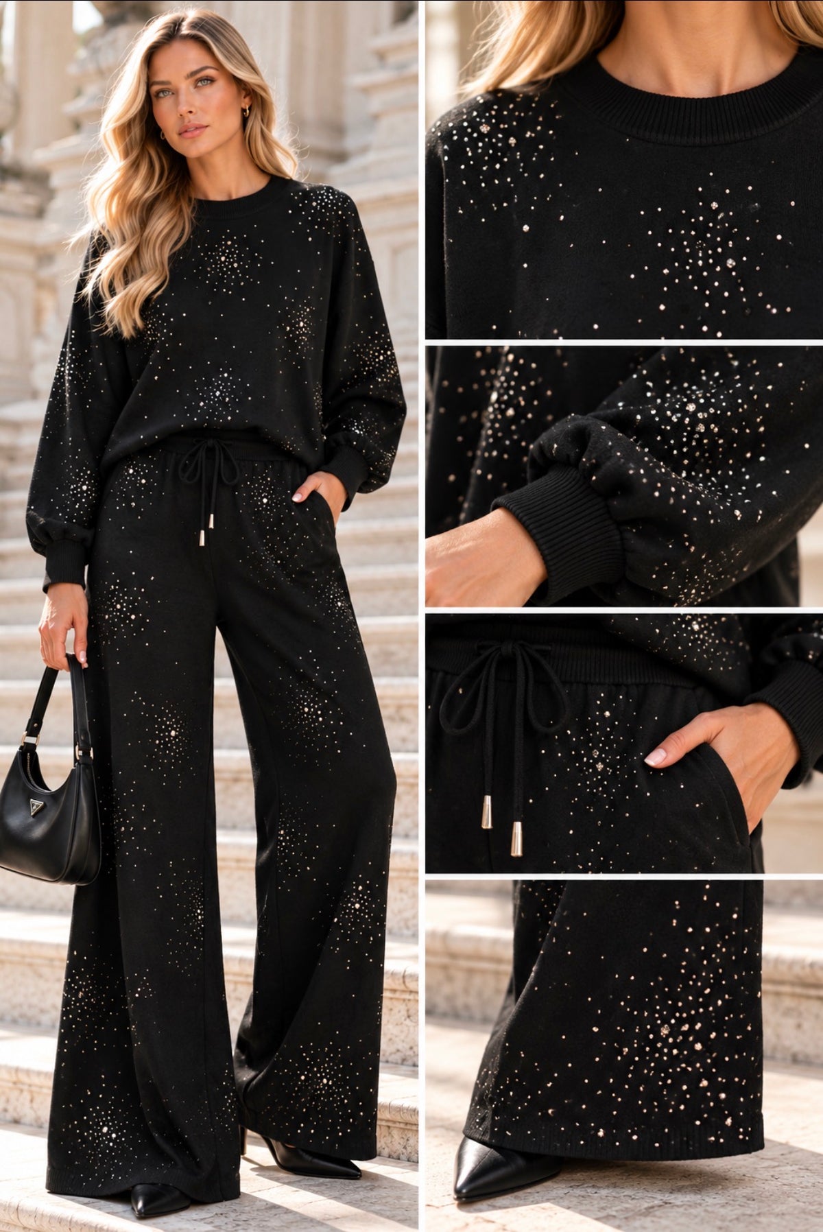 CONJUNTO PRETO COM APLICAÇÕES BRILHANTES