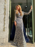 VESTIDO AZUL BORDADO DOURADO