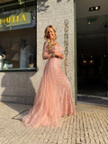 VESTIDO NUDE BORDADO DOURADO