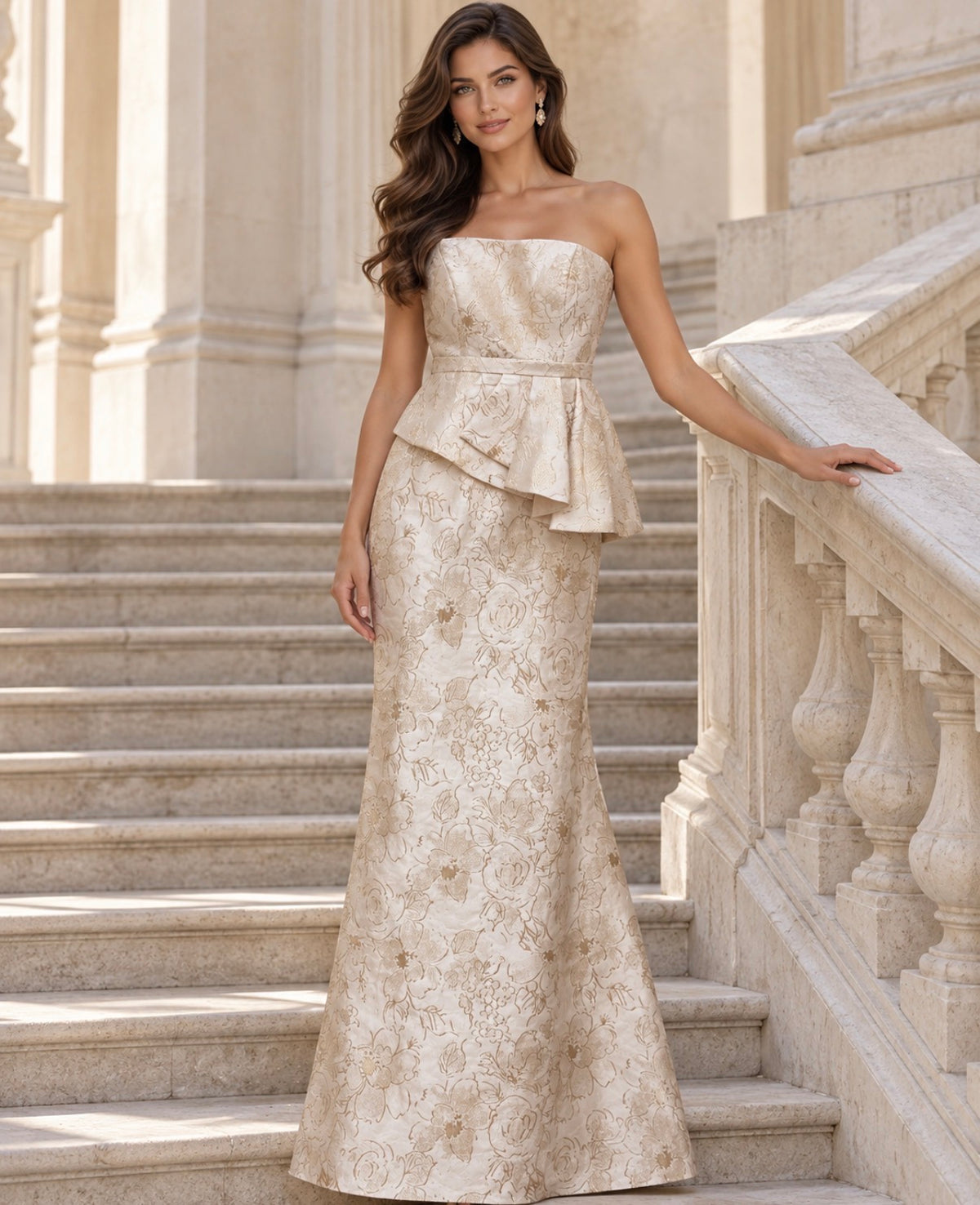 VESTIDO CHAMPAGNE COM PADRÃO FLORAL
