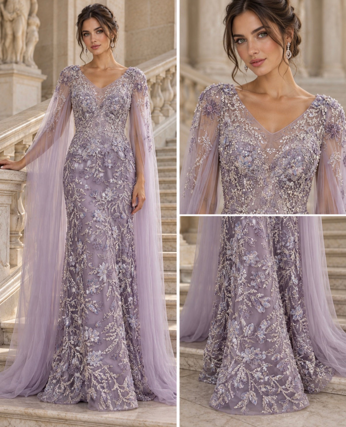 VESTIDO LAVANDA COM BORDADOS