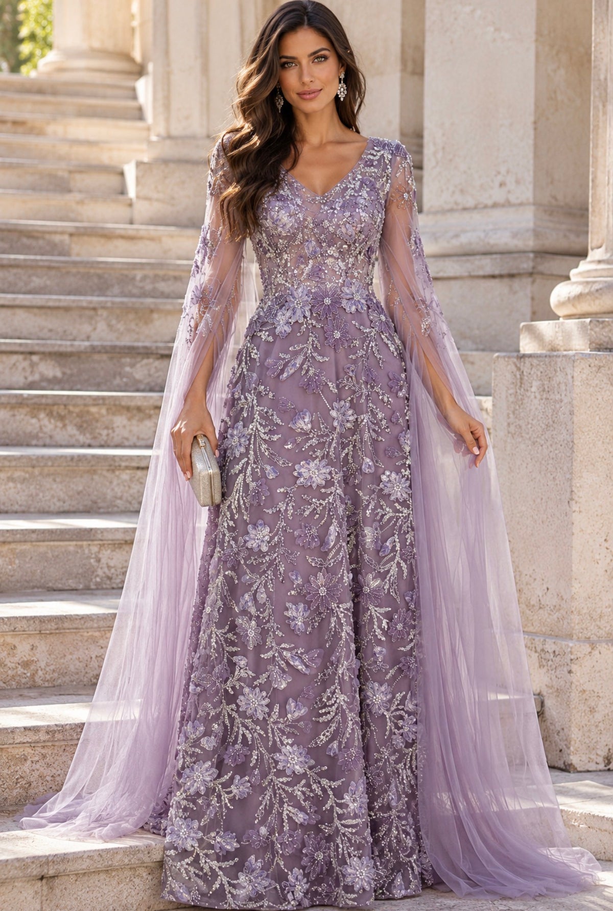 VESTIDO LAVANDA COM BORDADOS