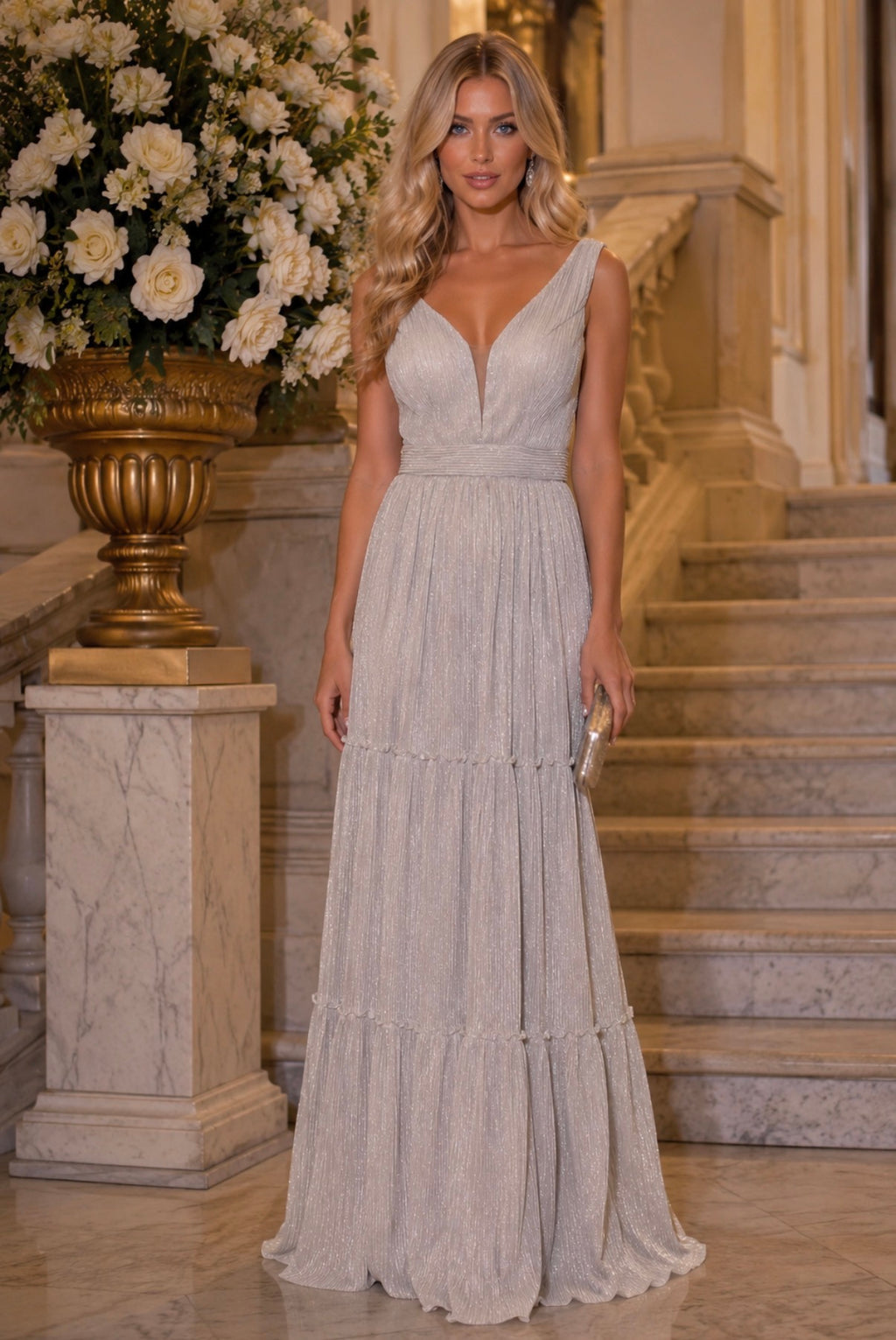 VESTIDO PRATEADO LONGO