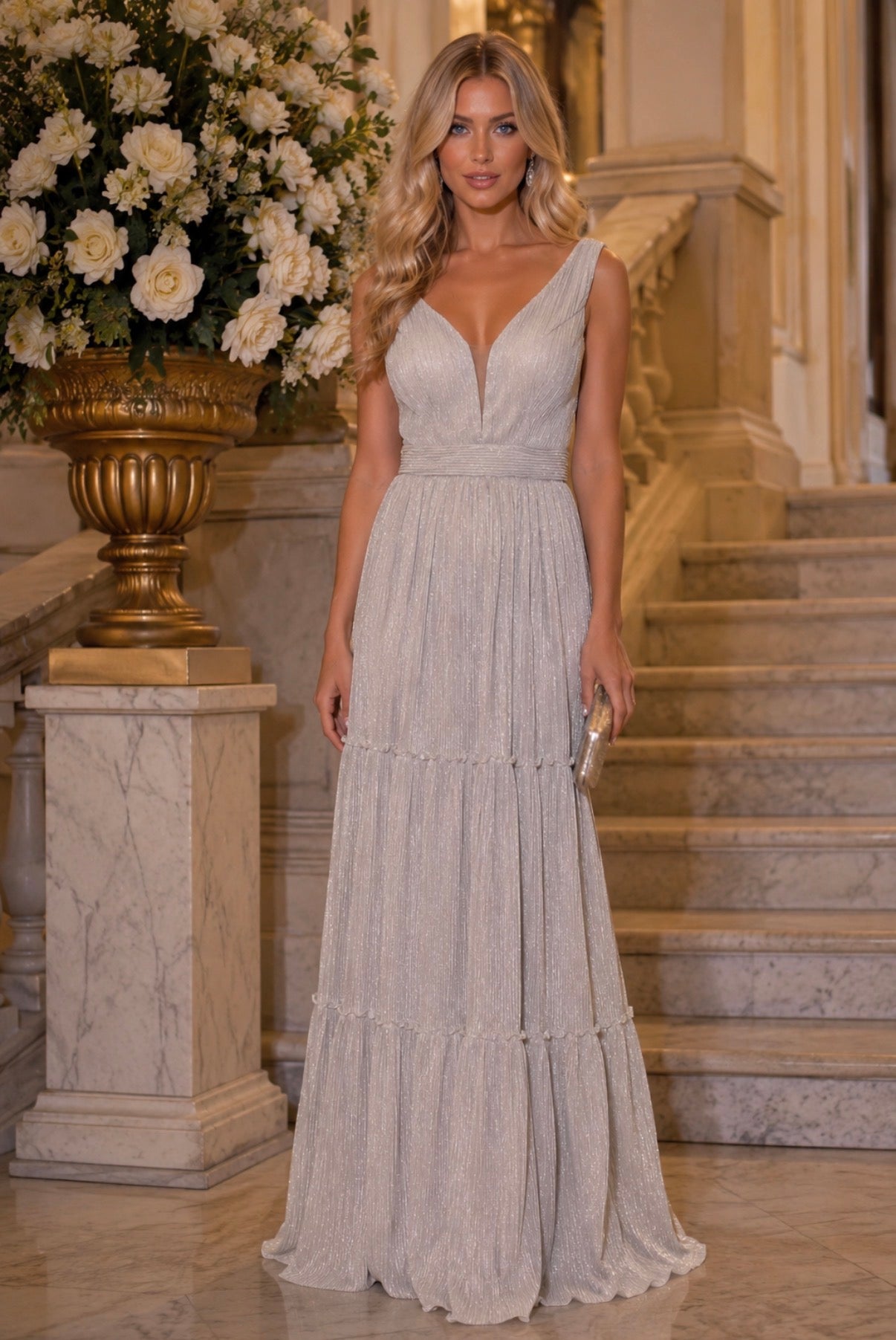 VESTIDO PRATEADO LONGO