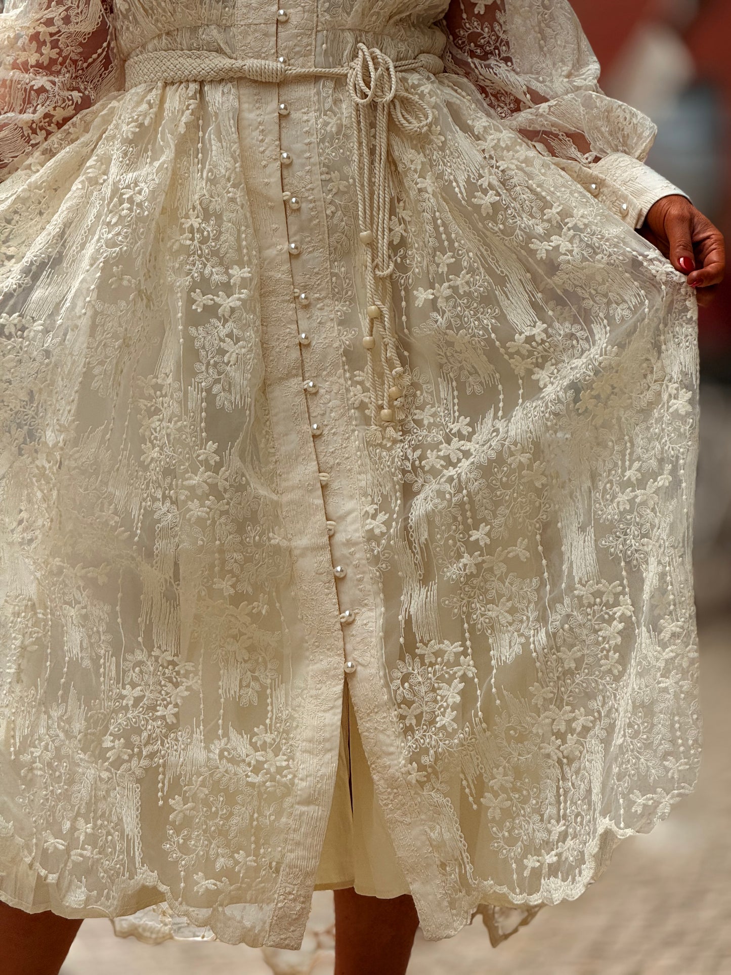 Vestido renda com cinto