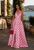 VESTIDO ROSA BOLAS PRETAS