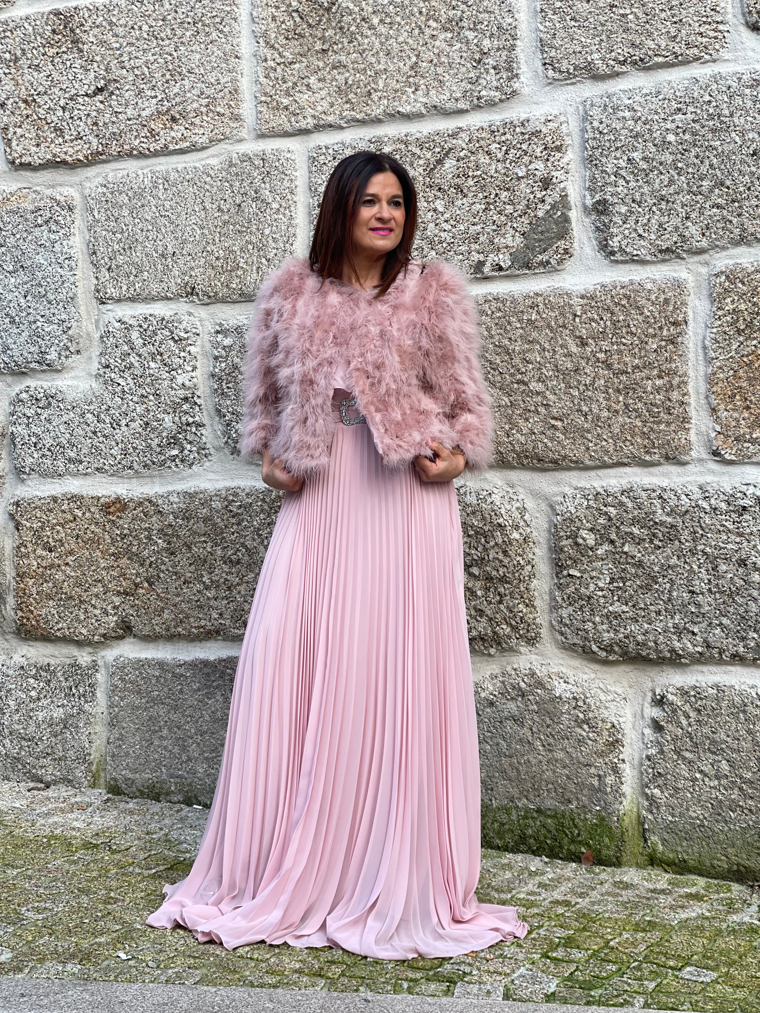 VESTIDO ROSA BEBE PLISSADO