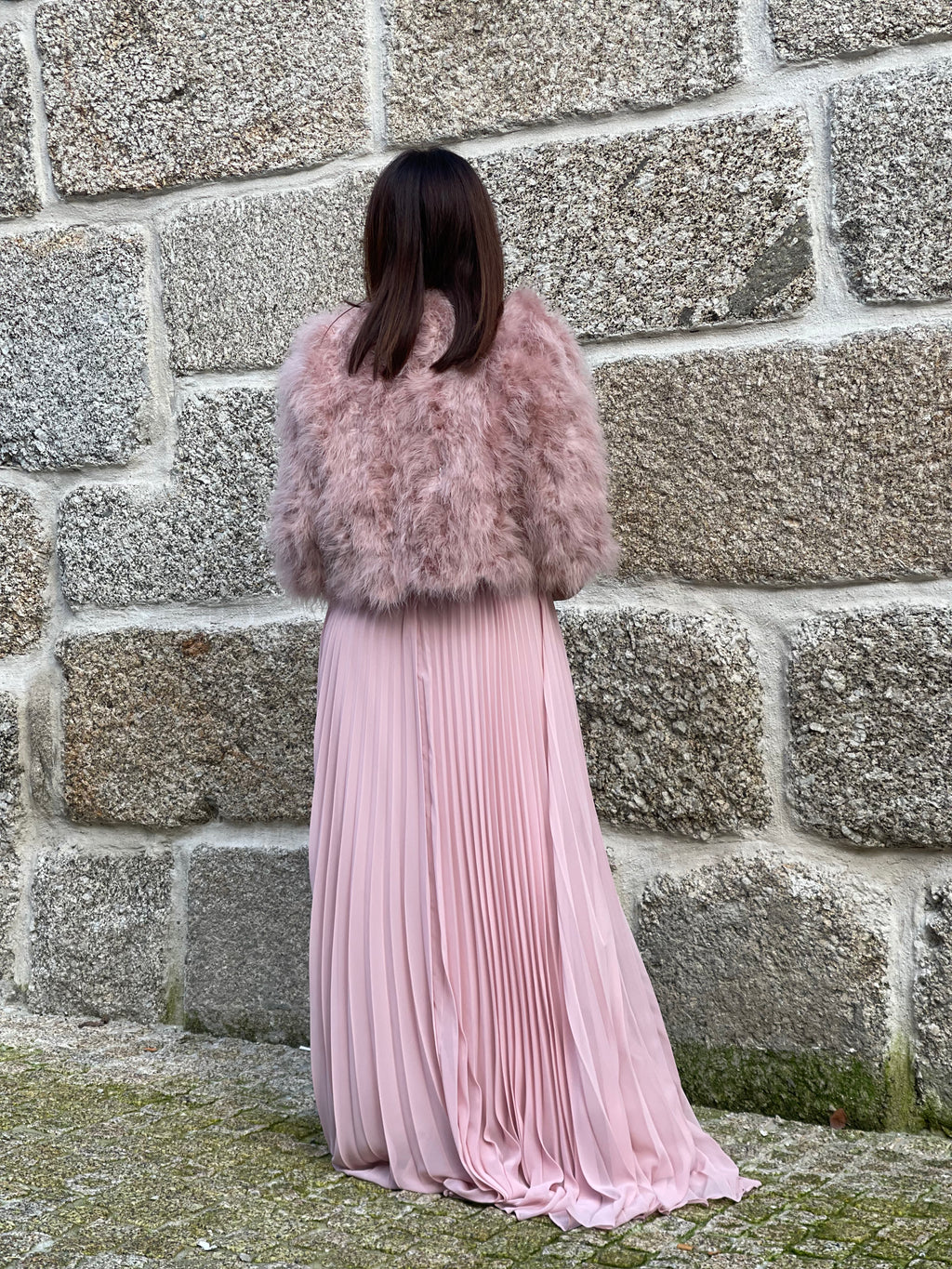 VESTIDO ROSA BEBE PLISSADO
