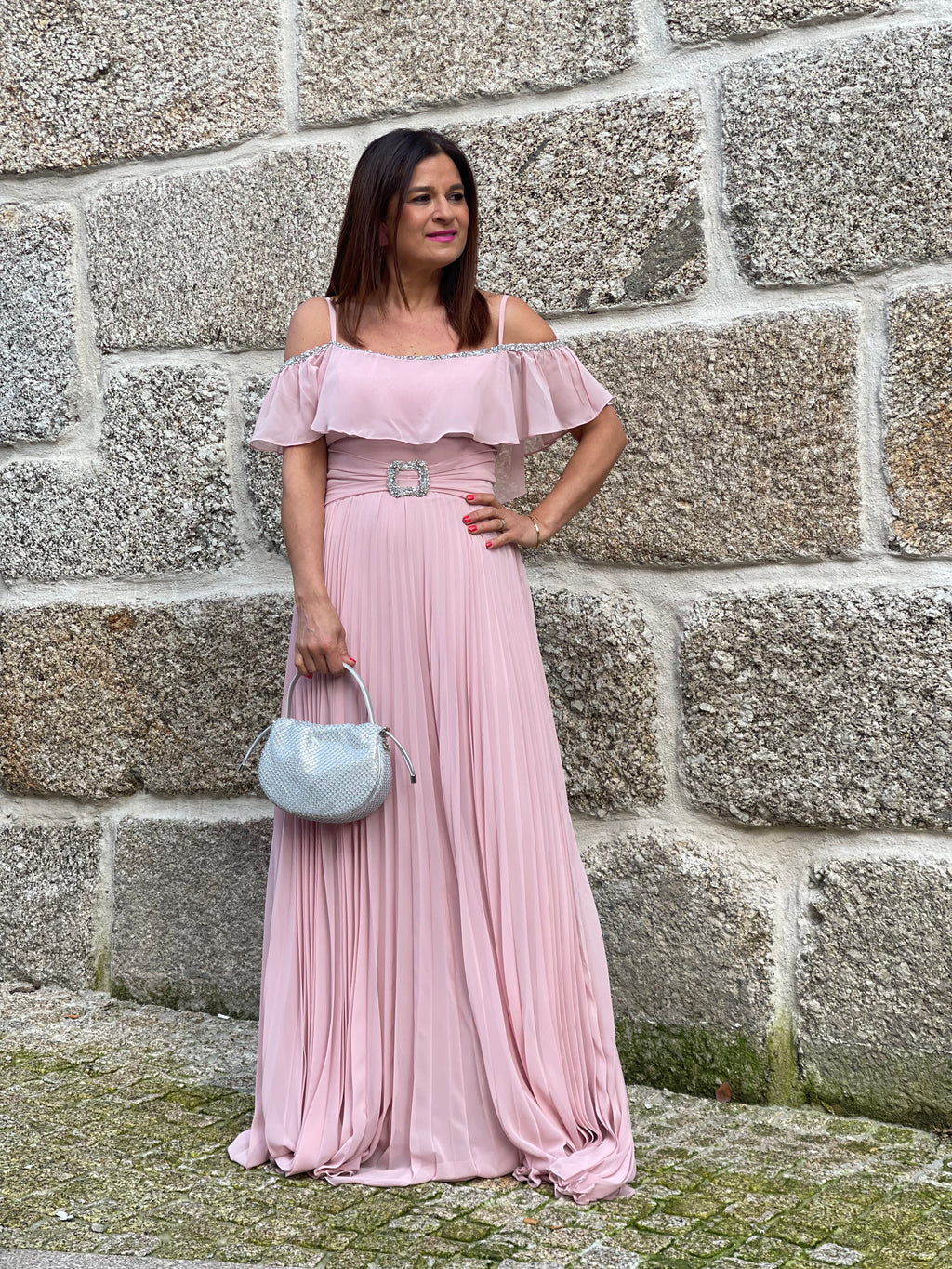 VESTIDO ROSA BEBE PLISSADO