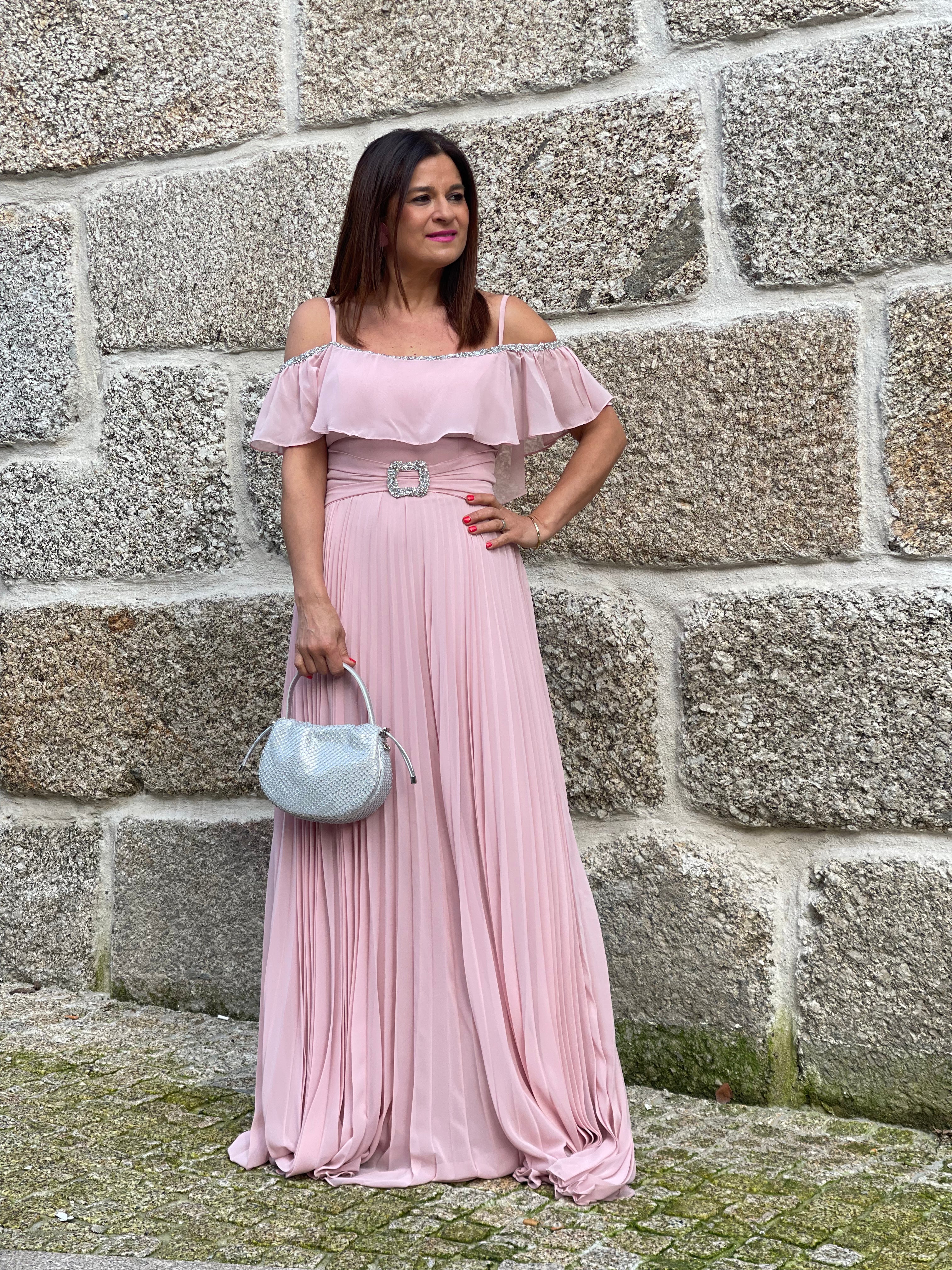 VESTIDO ROSA BEBE PLISSADO