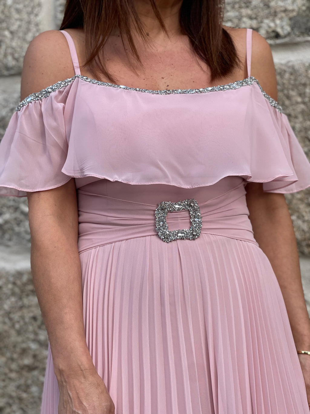VESTIDO ROSA BEBE PLISSADO