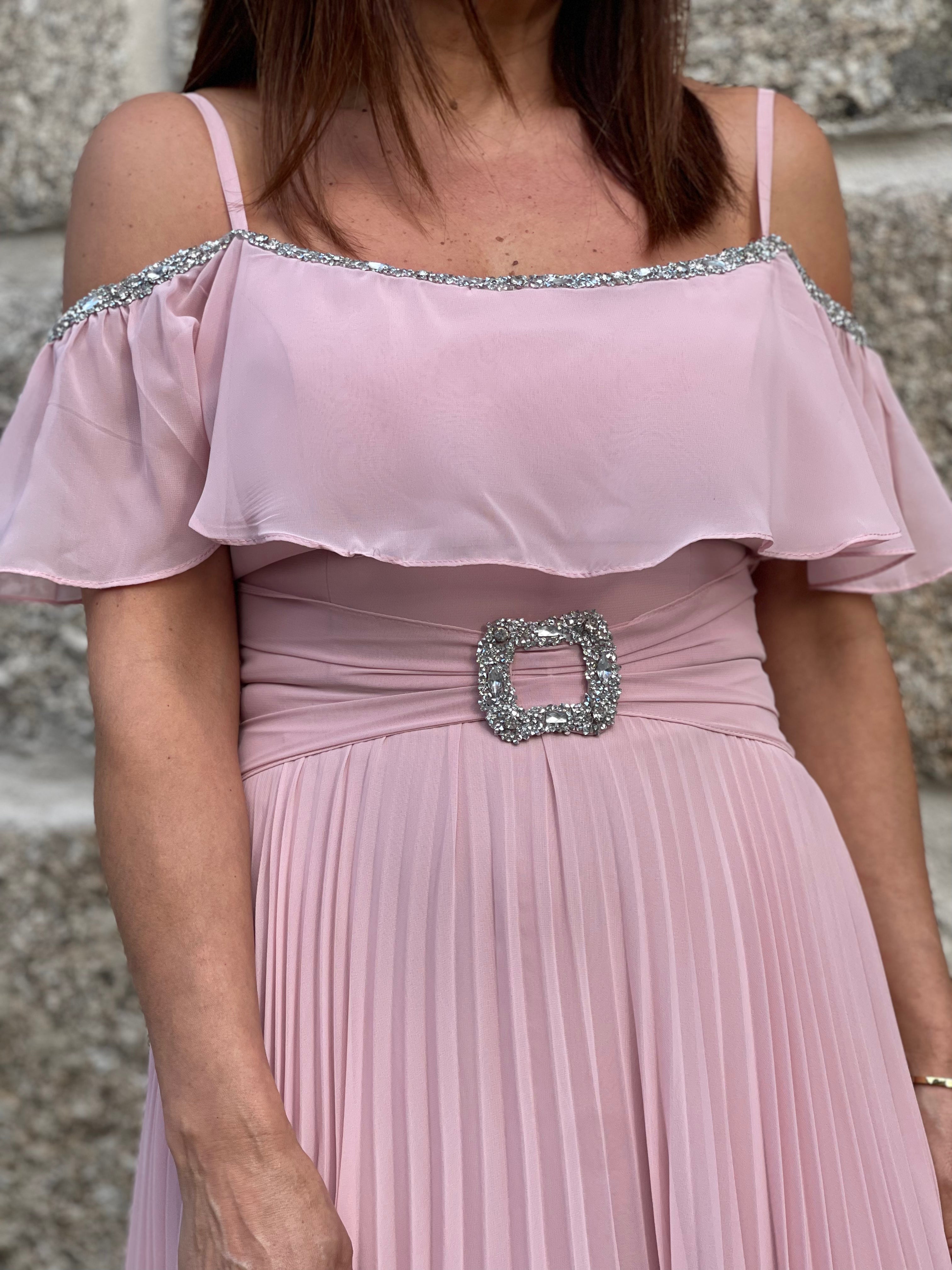 VESTIDO ROSA BEBE PLISSADO