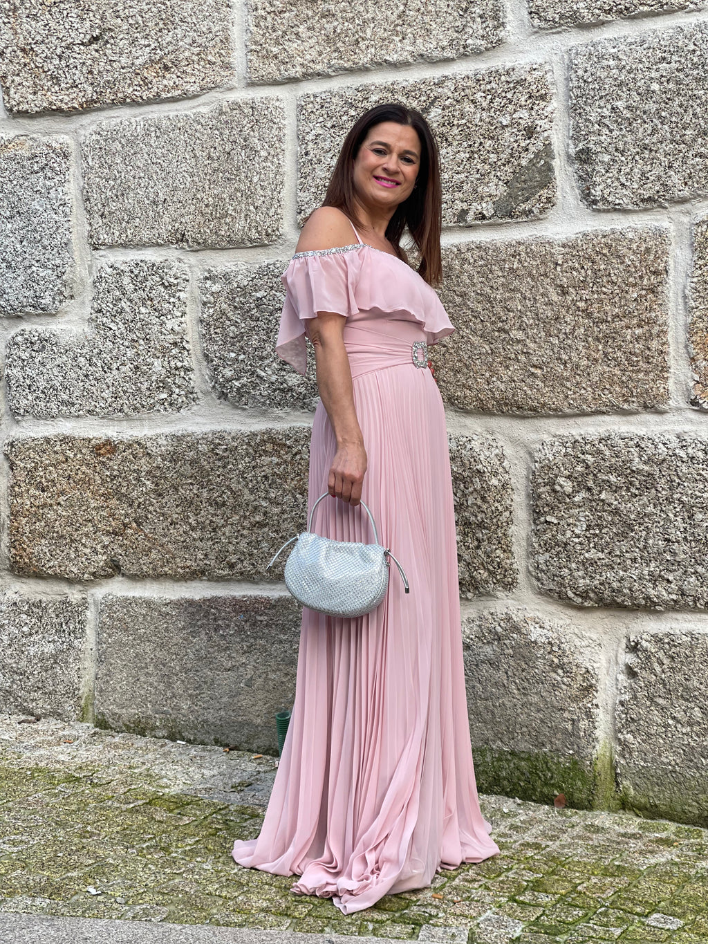 VESTIDO ROSA BEBE PLISSADO