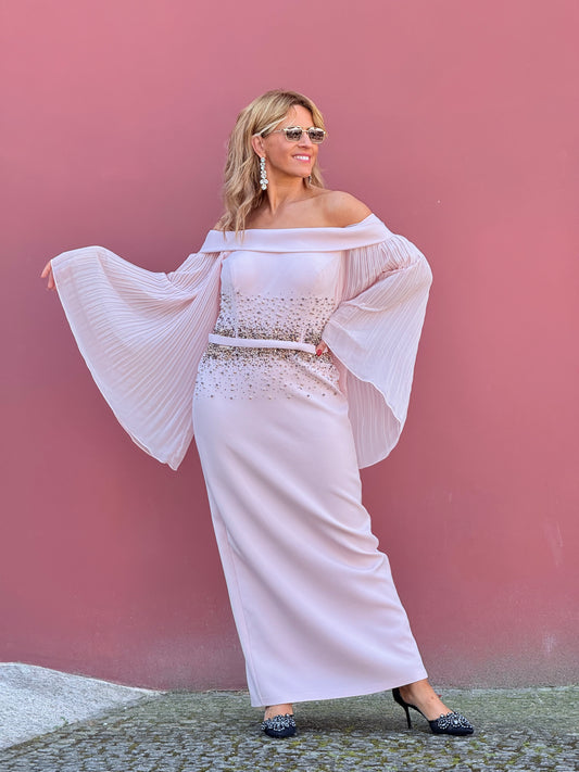 Vestido mangas plissadas