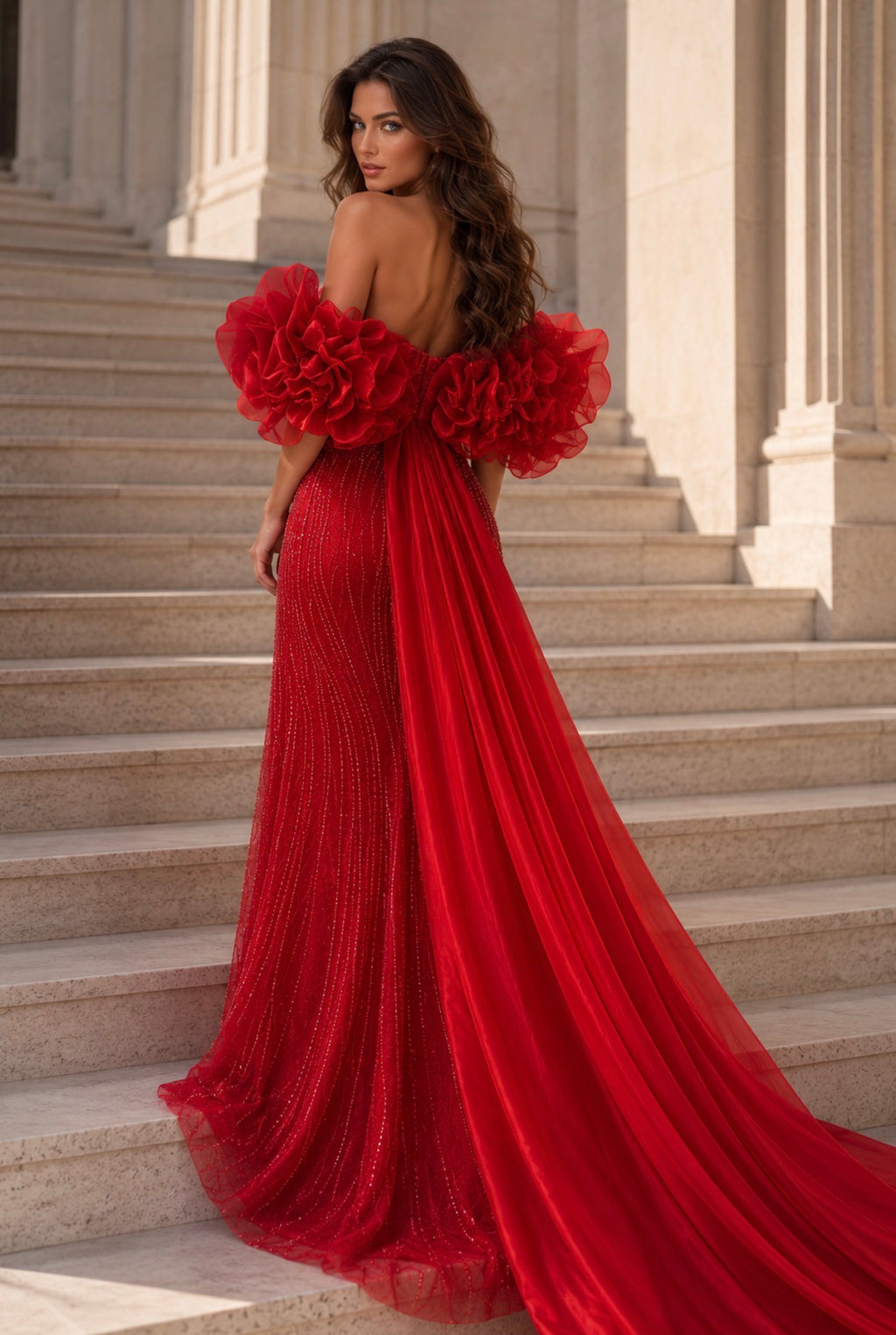 VESTIDO VERMELHO COM CAUDA