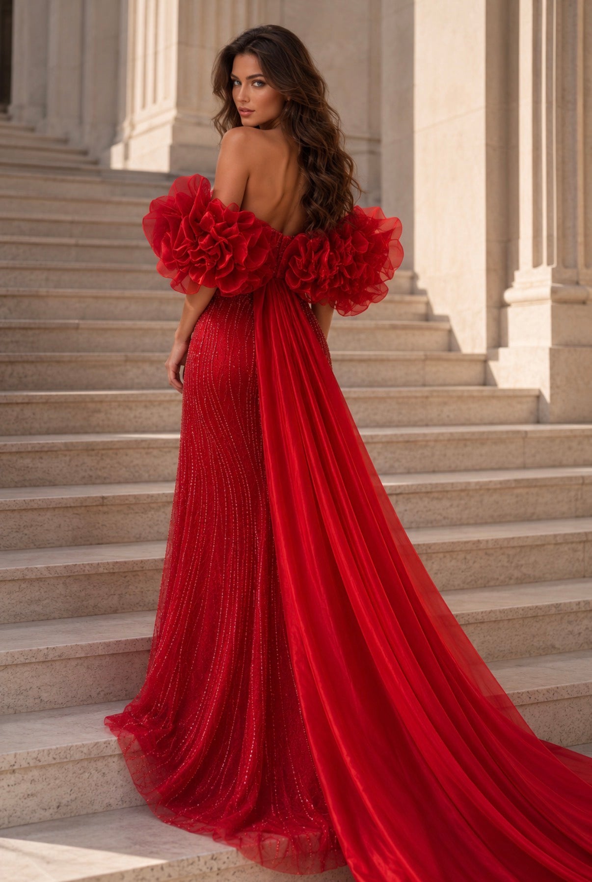 VESTIDO VERMELHO COM CAUDA