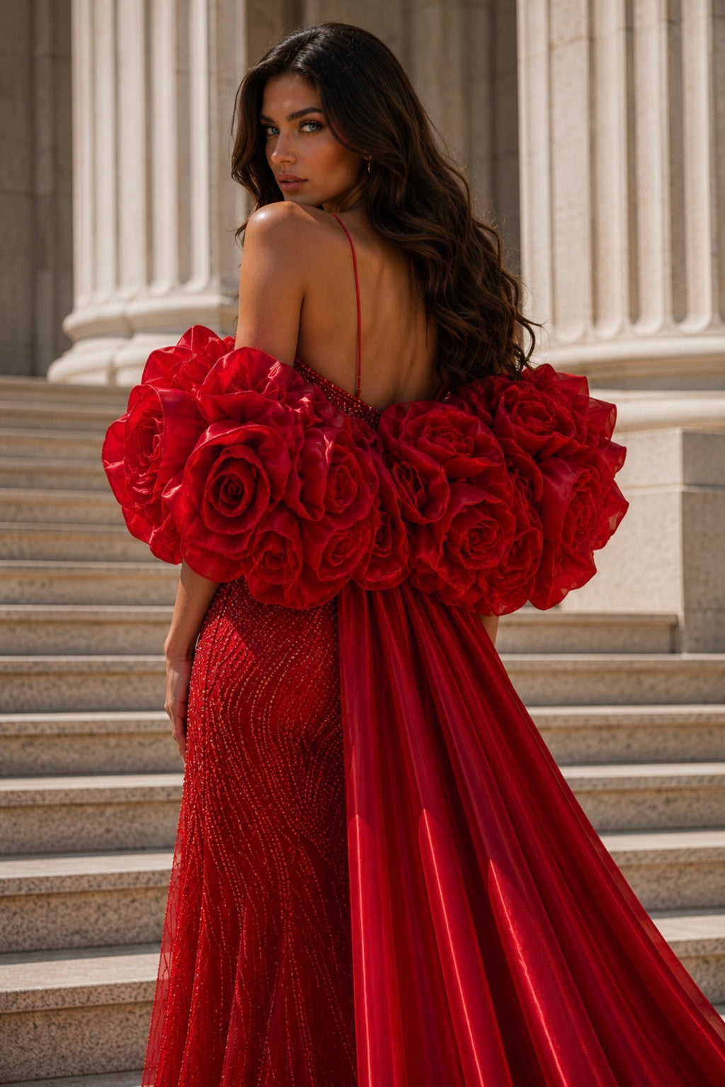 VESTIDO VERMELHO COM CAUDA