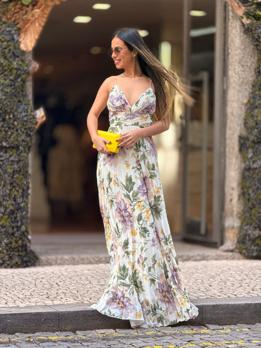 Vestido plissado floral