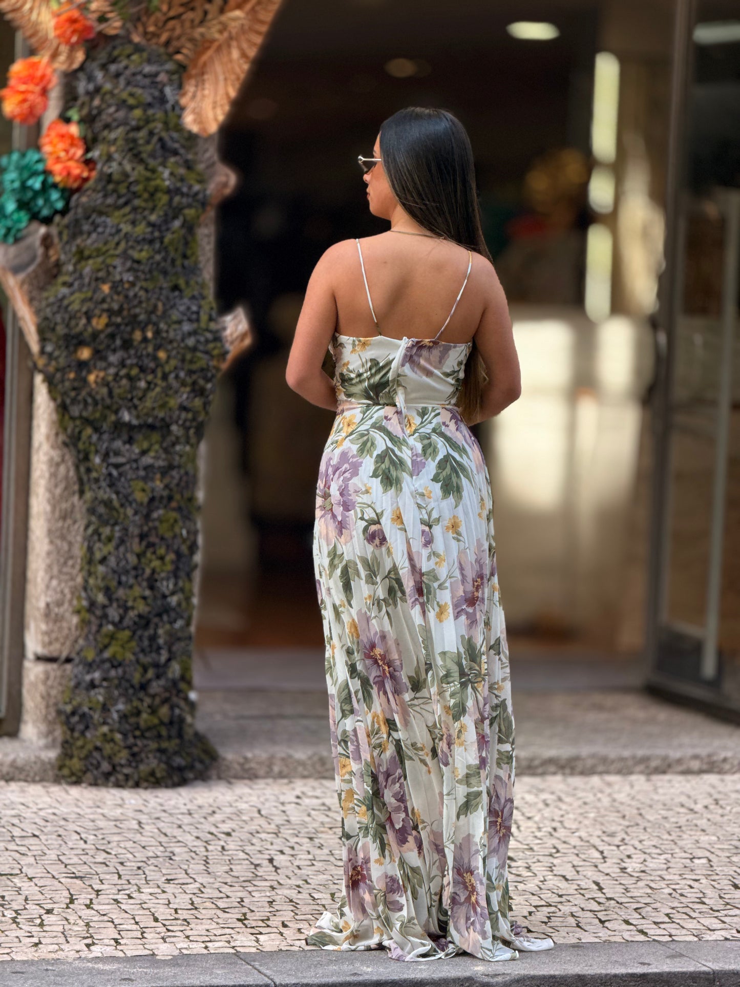 Vestido plissado floral