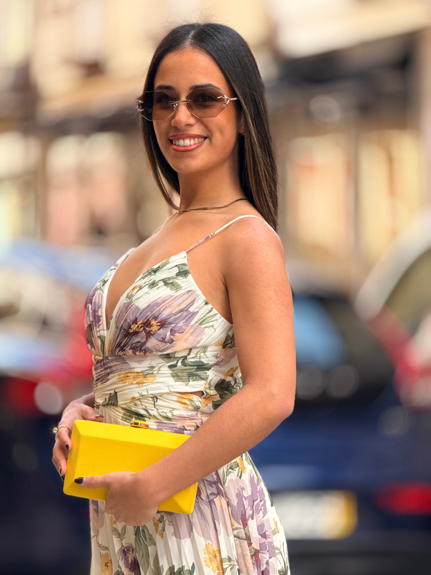 Vestido plissado floral
