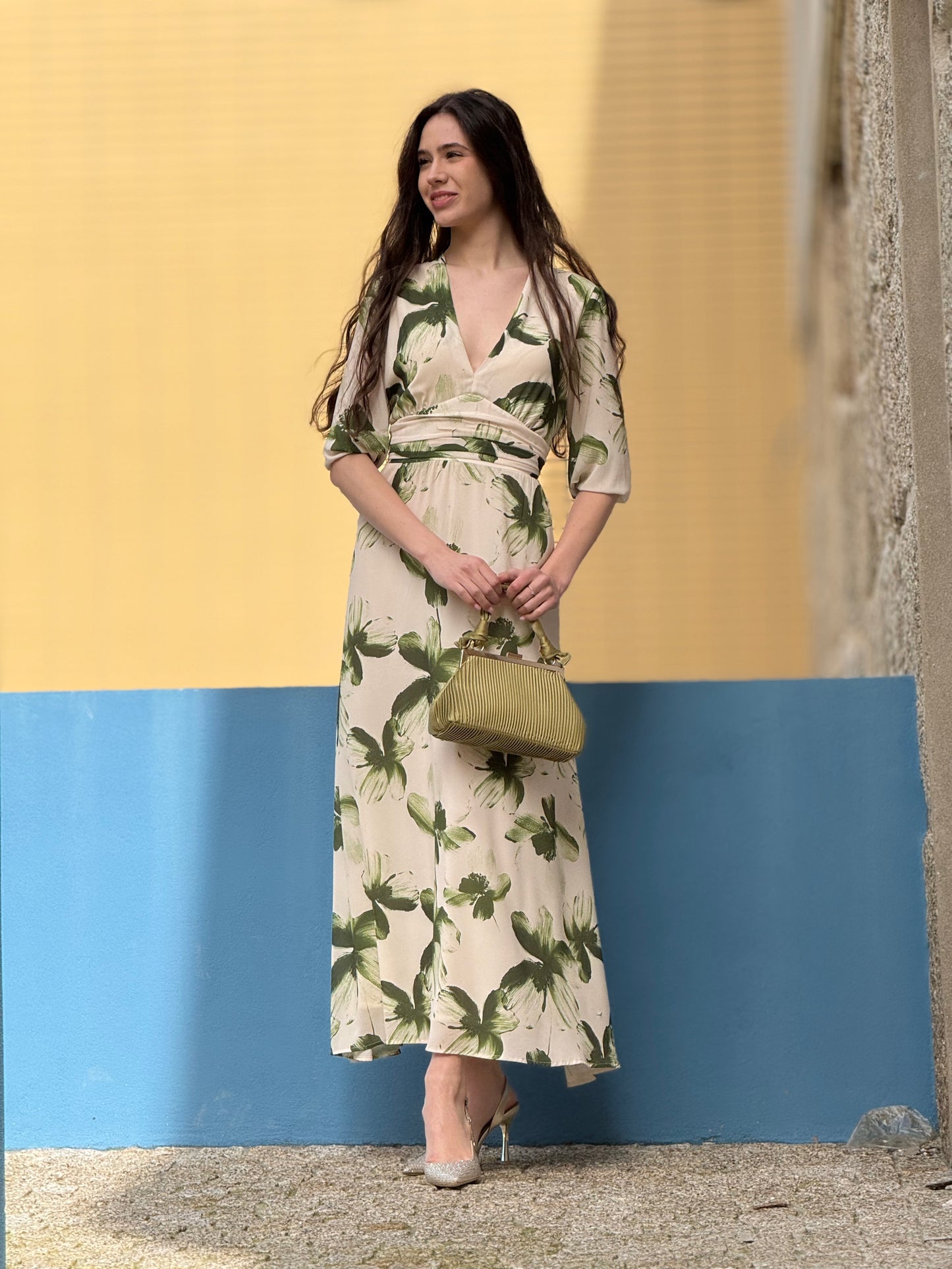 VESTIDO MIDI FLOR VERDE