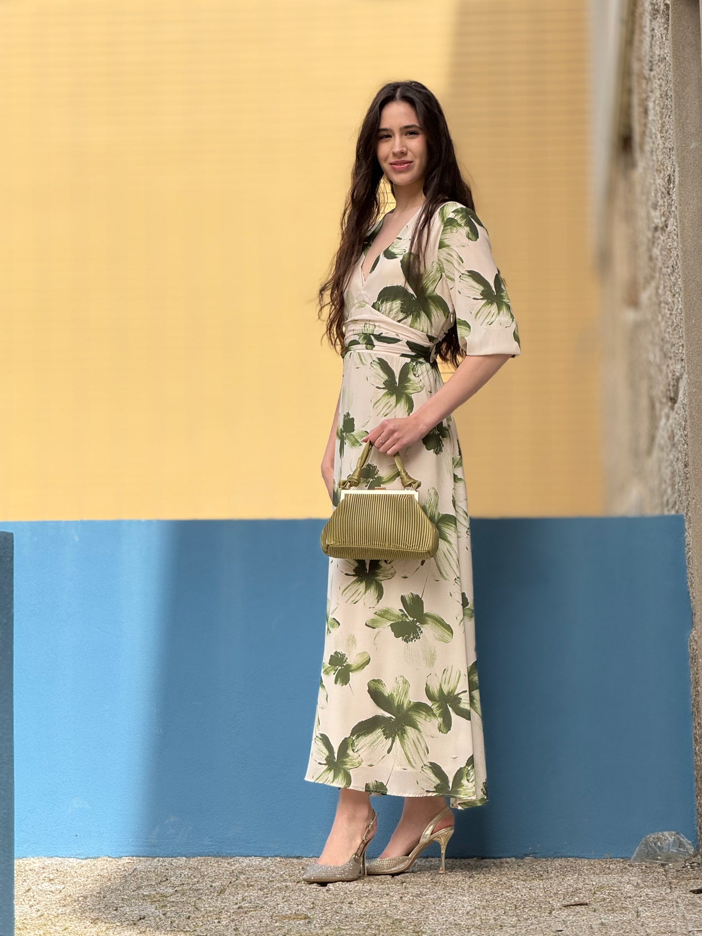 VESTIDO MIDI FLOR VERDE