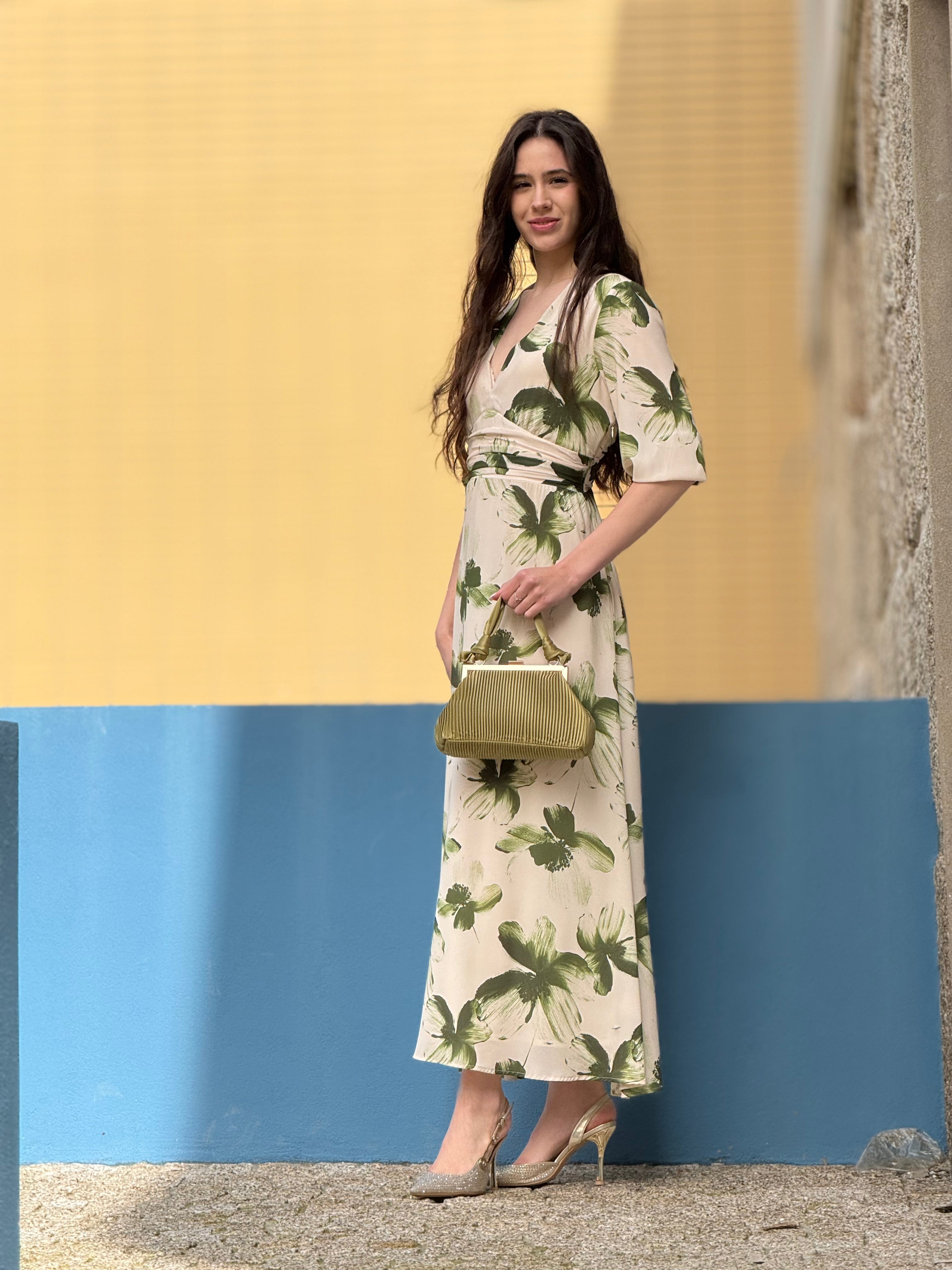 VESTIDO MIDI FLOR VERDE