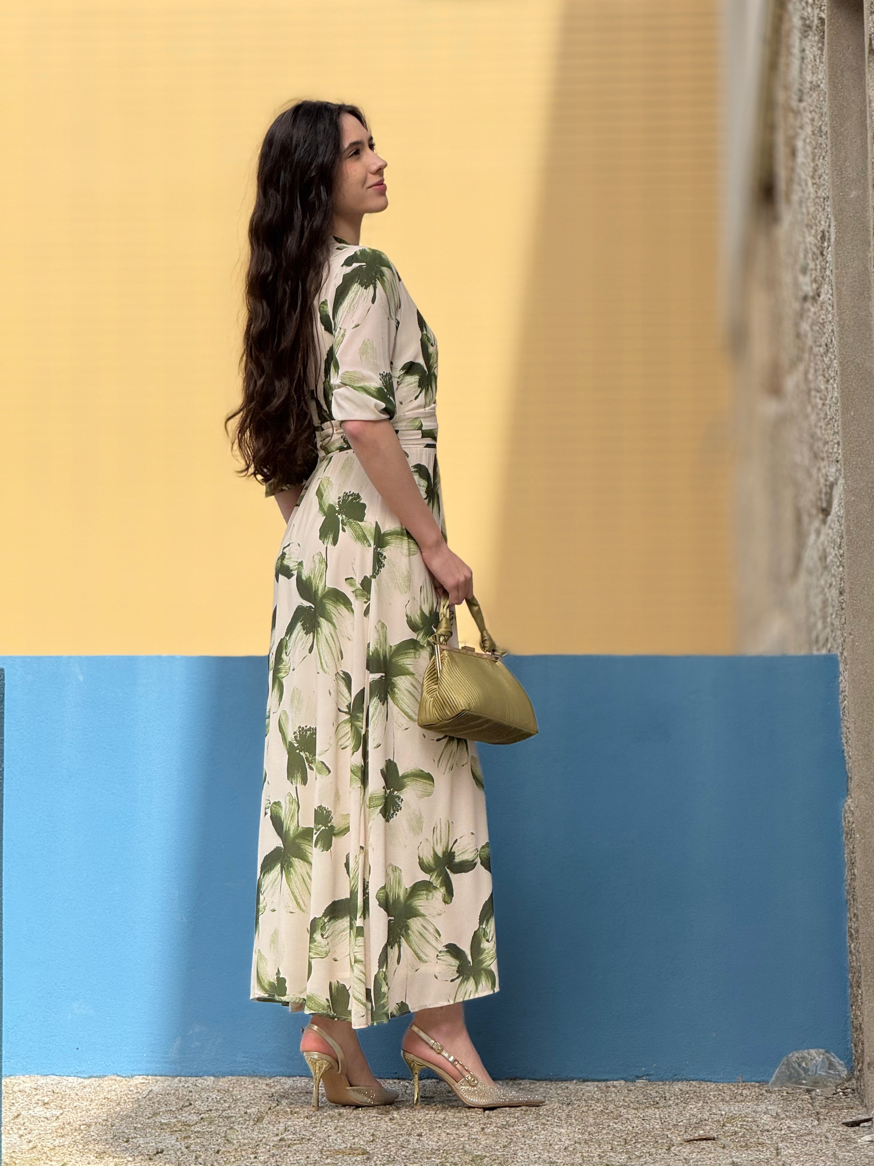 VESTIDO MIDI FLOR VERDE