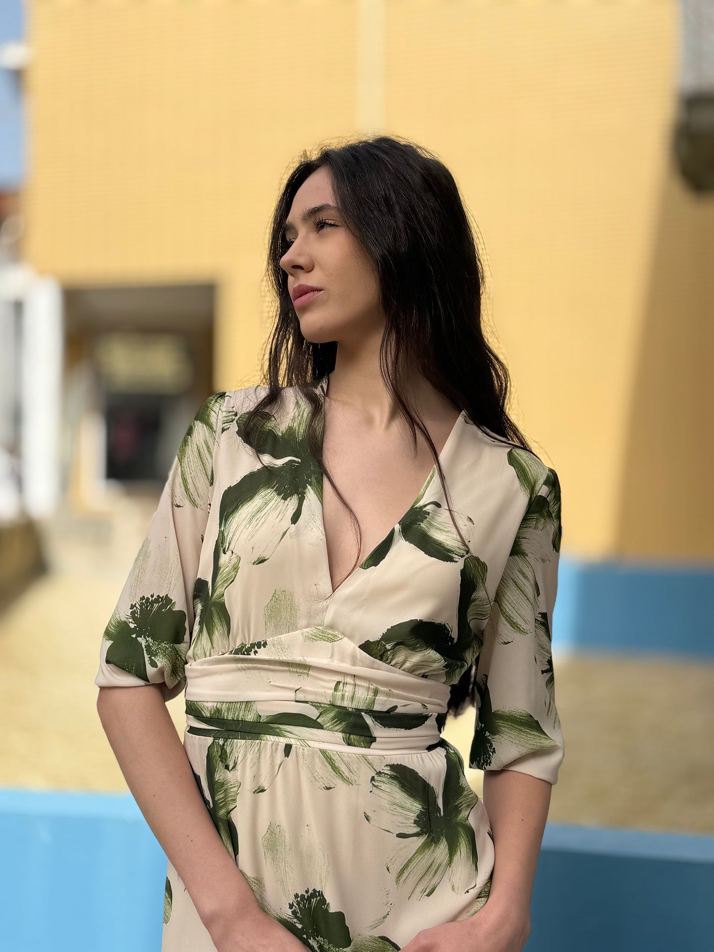 VESTIDO MIDI FLOR VERDE