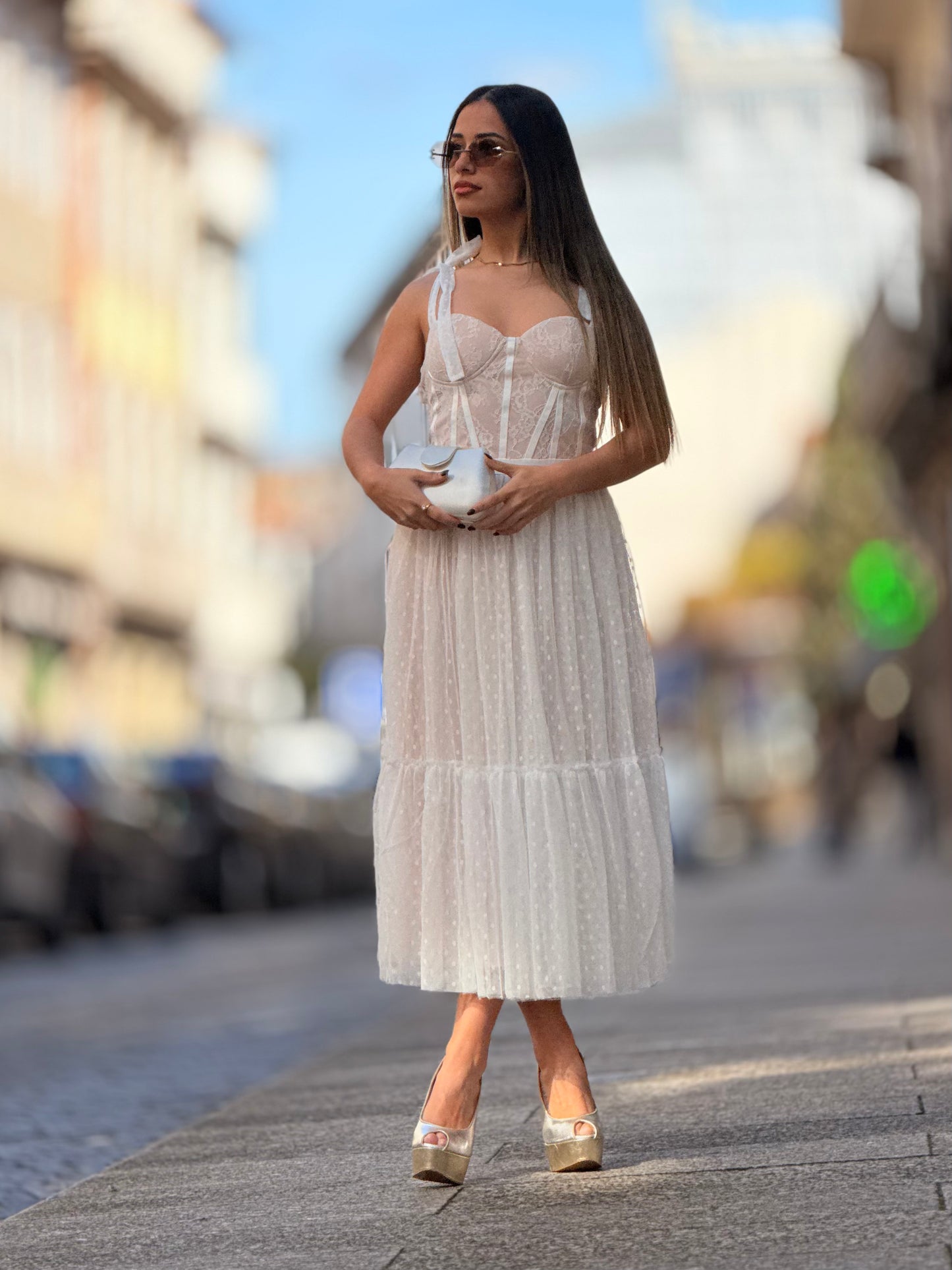 Vestido tule de pintas