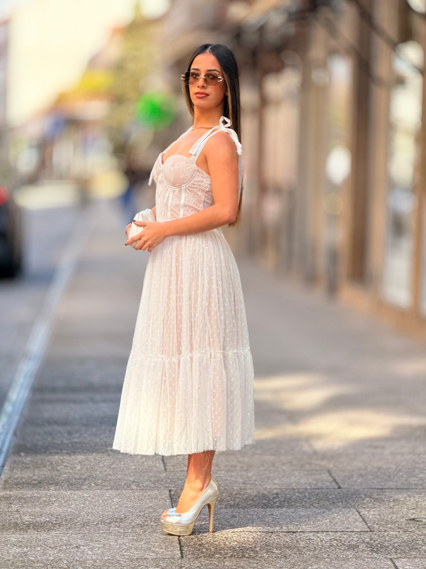 Vestido tule de pintas