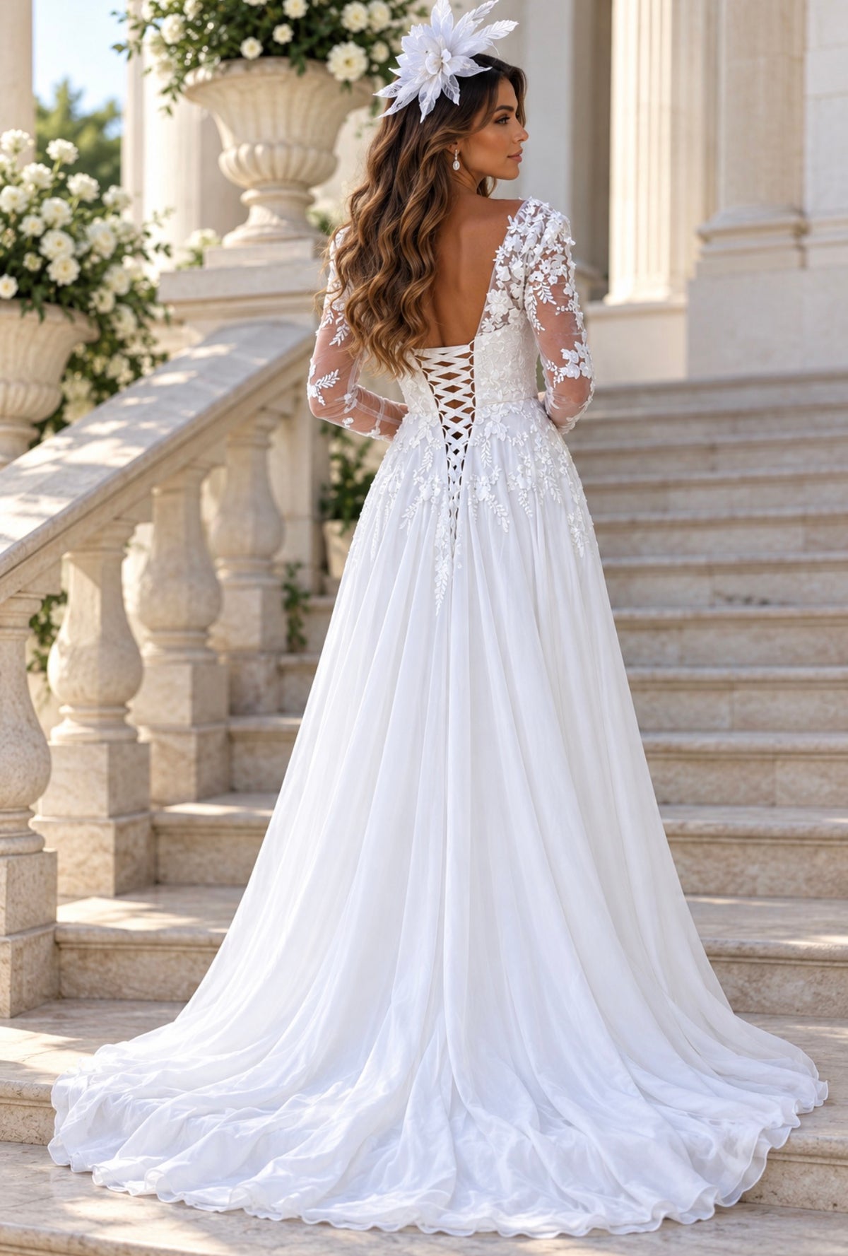 VESTIDO DE NOIVA COM MANGAS RENDADAS