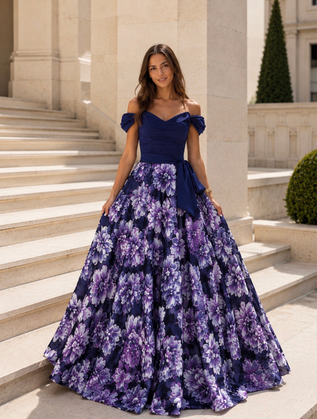 VESTIDO FLORAL COM SAIA AMPLA