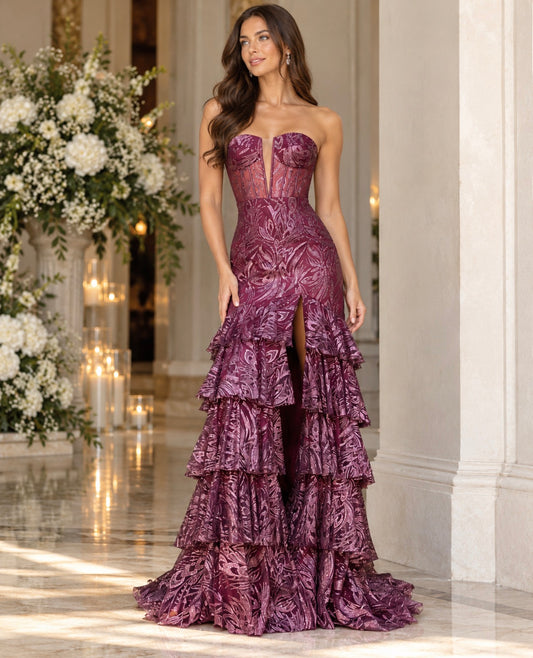VESTIDO BERINGELA COM FOLHOS