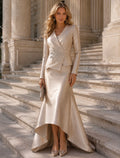 CONJUNTO CASACO E VESTIDO CHAMPAGNE
