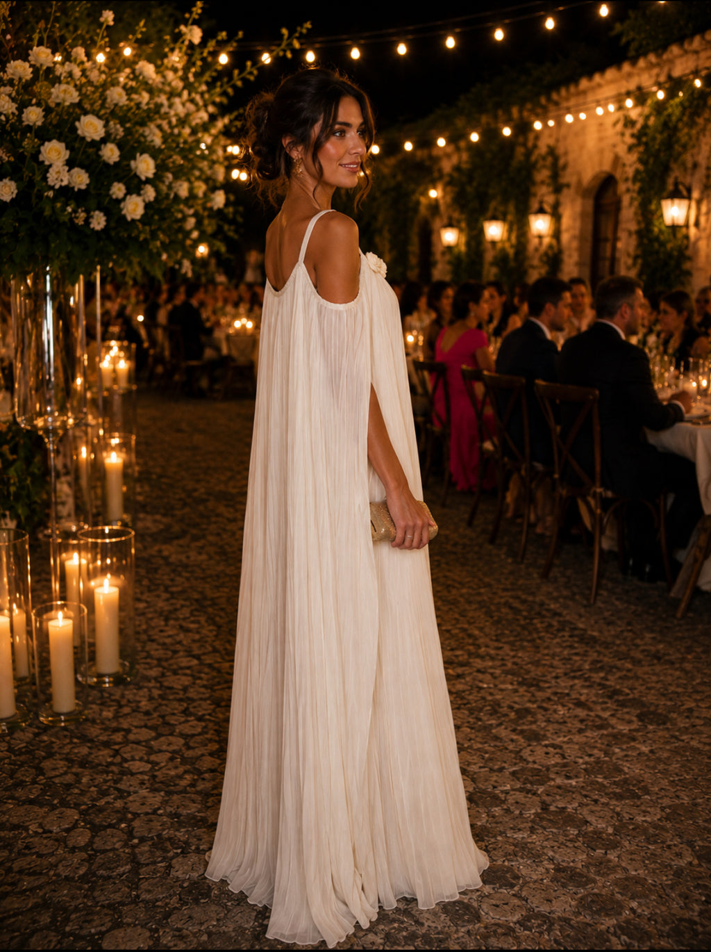 VESTIDO PLISSADO COM FLORES