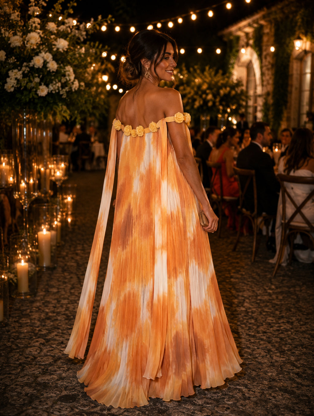 VESTIDO PLISSADO COM FLORES