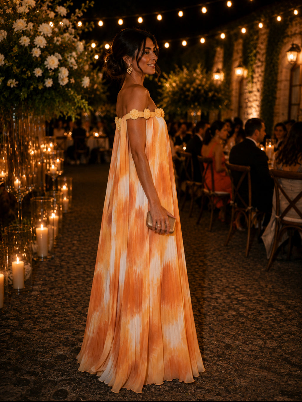 VESTIDO PLISSADO COM FLORES