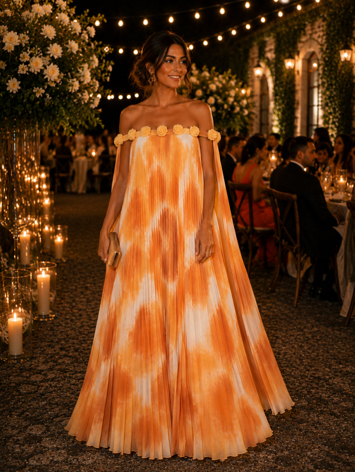VESTIDO PLISSADO COM FLORES