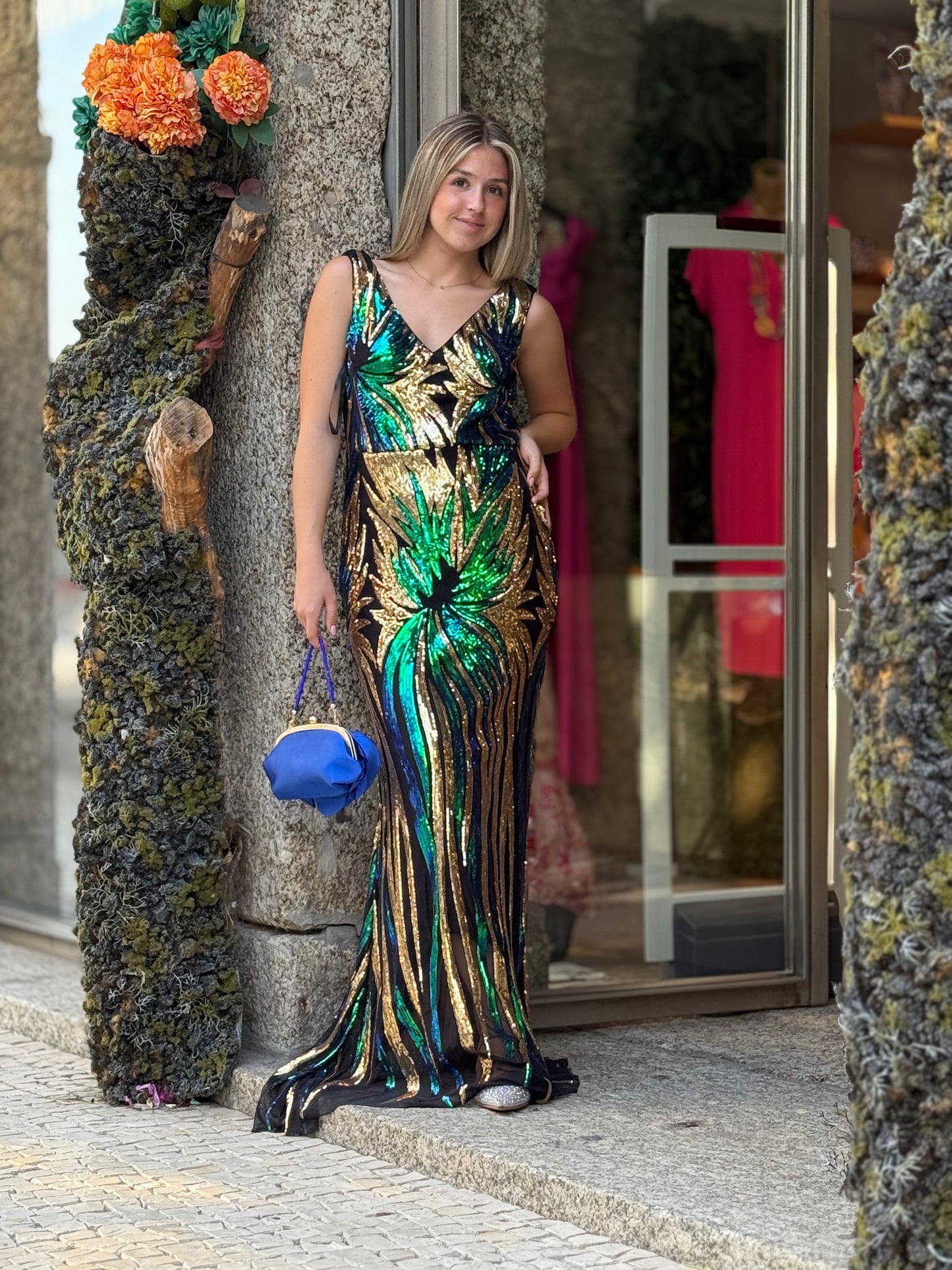 Vestido de brilho multicolor