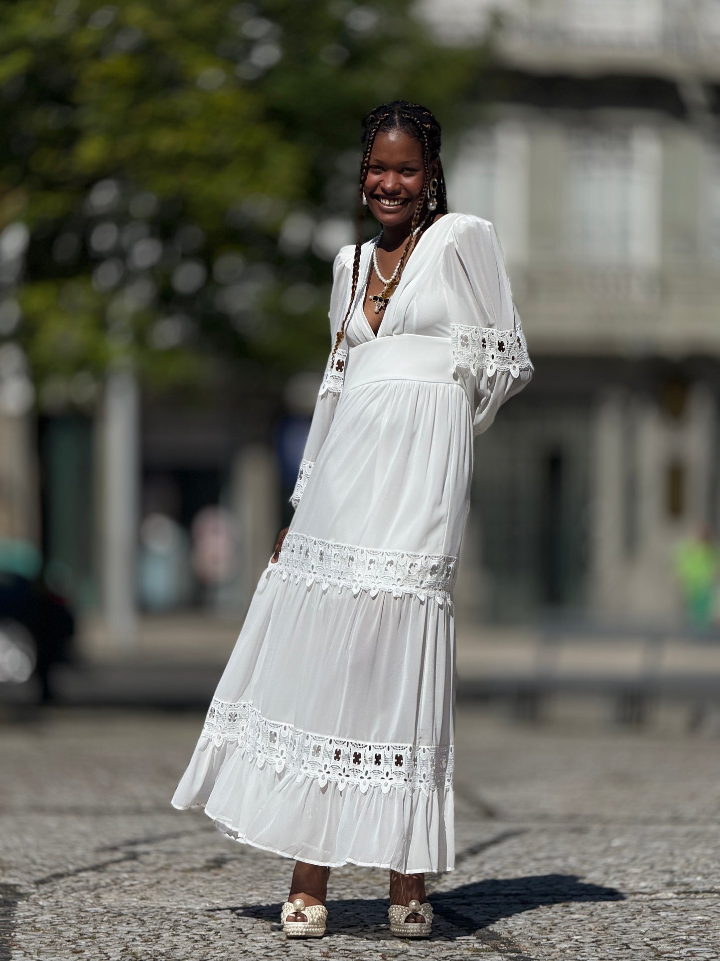 Vestido branco de renda