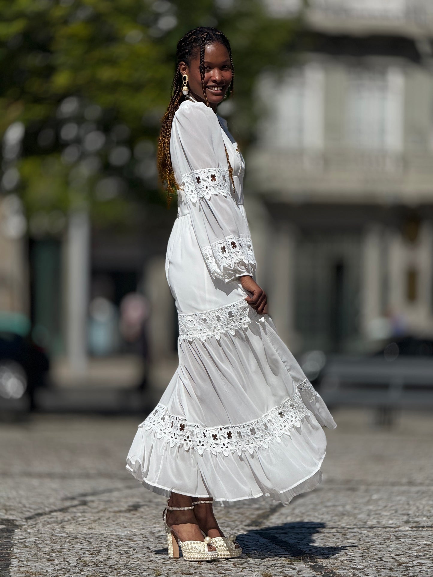Vestido branco de renda