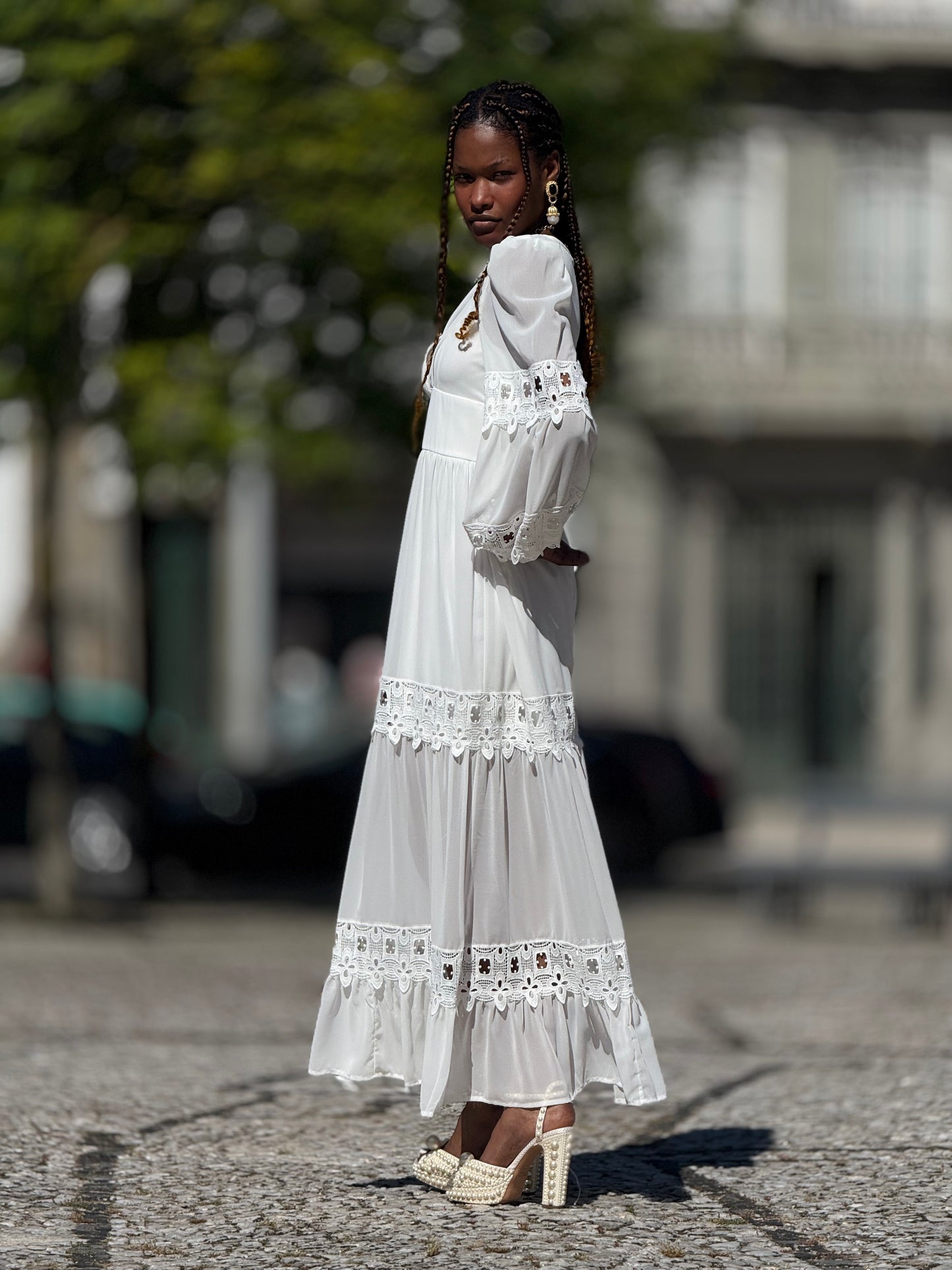 Vestido branco de renda