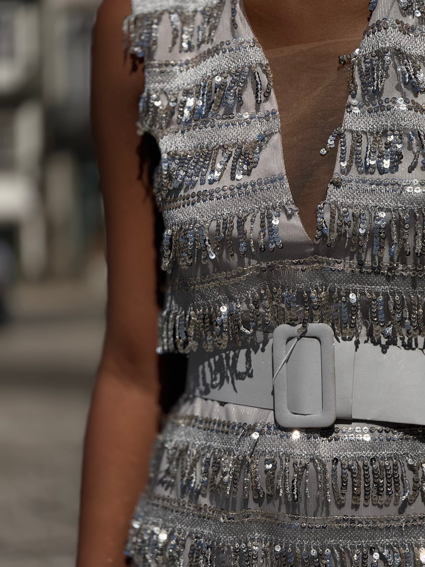 Vestido franjas de lantejoulas