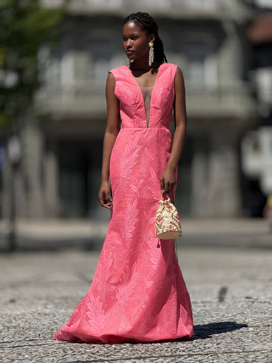 Vestido sereia tecido brocado