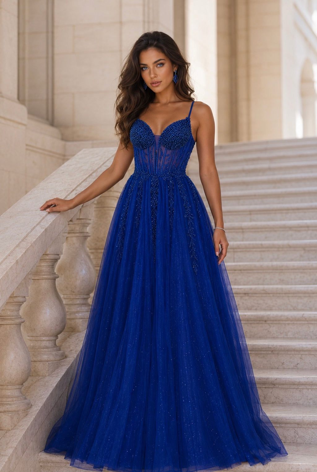 VESTIDO AZUL ROYAL EM TULE