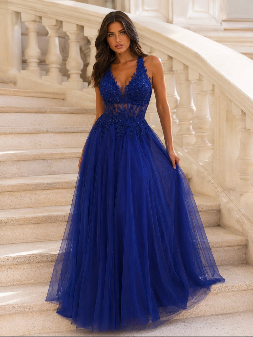 VESTIDO AZUL ROYAL COM BRILHO