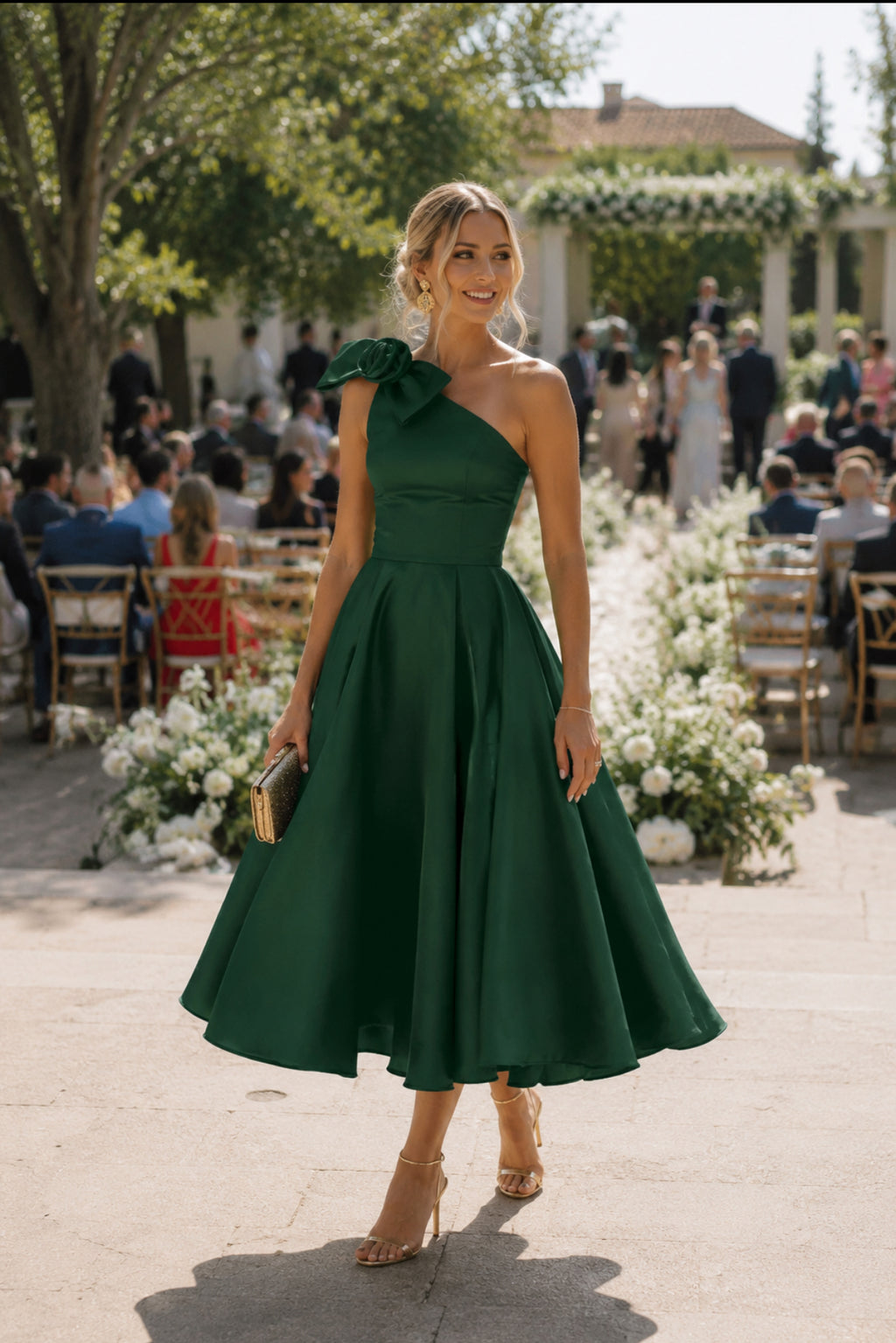 VESTIDO CETIM COM FLOR